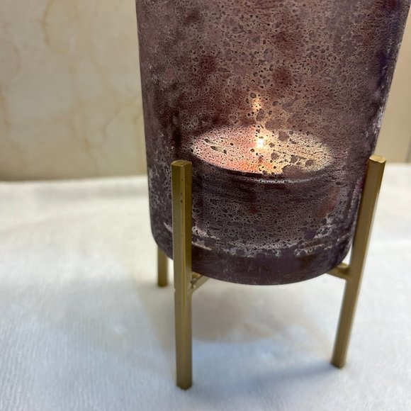 NWOT Glass frosted purple votive candle holder with goldtone stand - Picture 5 of 10